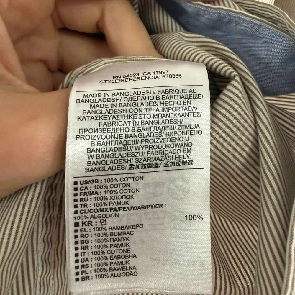 Banana Republic Soft Wash Tailored Slim Fit Shirt Men's Large White Grey Striped